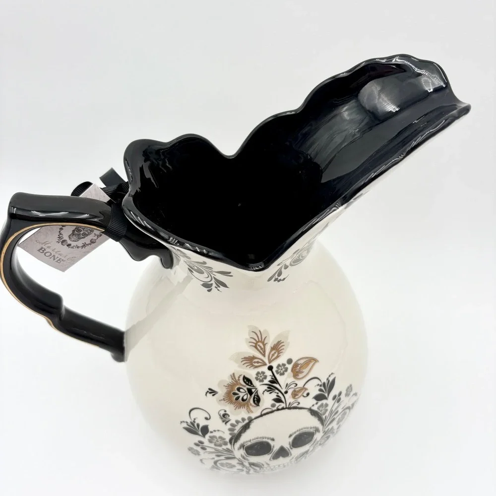 Potters Studio Mortal & Bone Skull Pitcher Decorative Halloween Gothic Decor NEW